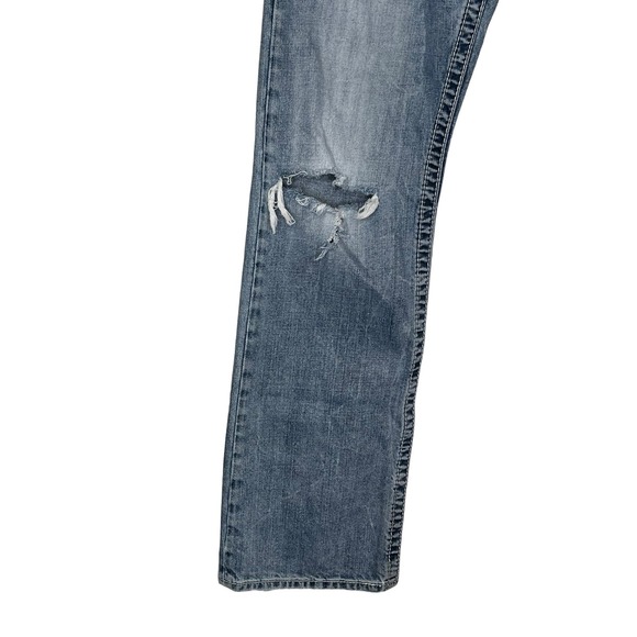 Silver Zac Men's Jeans Straight Distressed Frayed Hem Medium Wash Denim Blue 30 - Picture 3 of 10